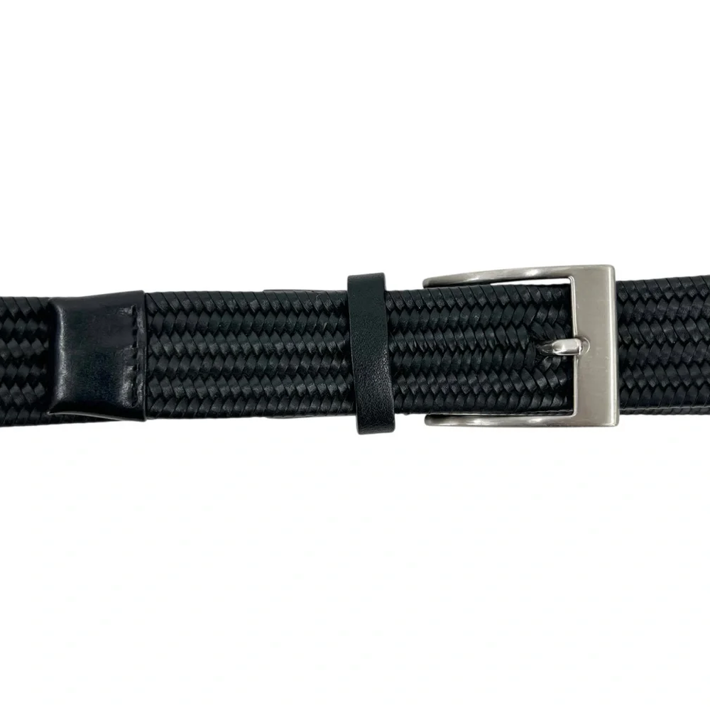 NWOT Theory Made in Japan Black Braided 100% Leather Silver Hardware Belt